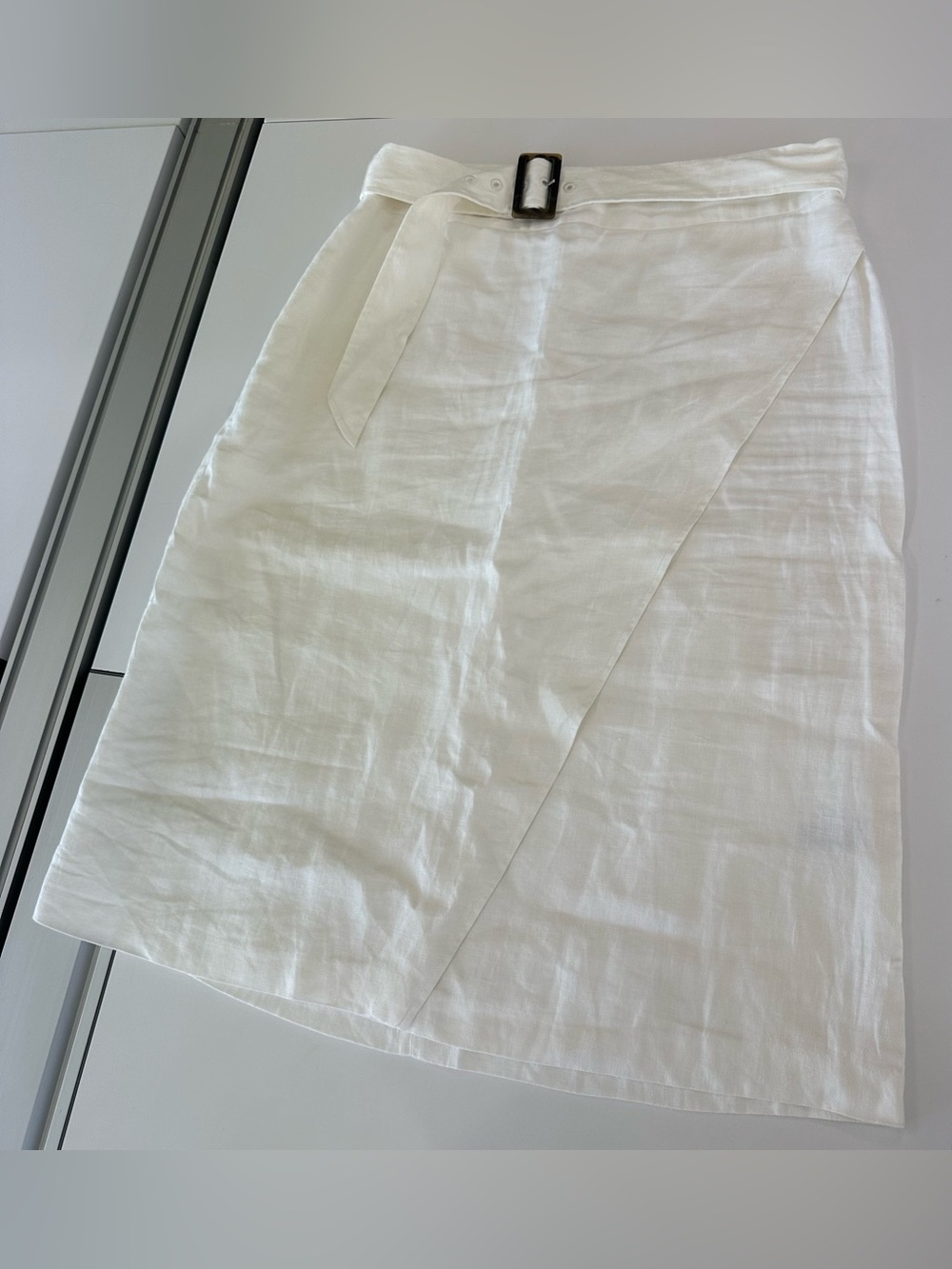 Simons Contemporaine Light Cream/White Midi Skirt with Faux Front Wrap and Belt